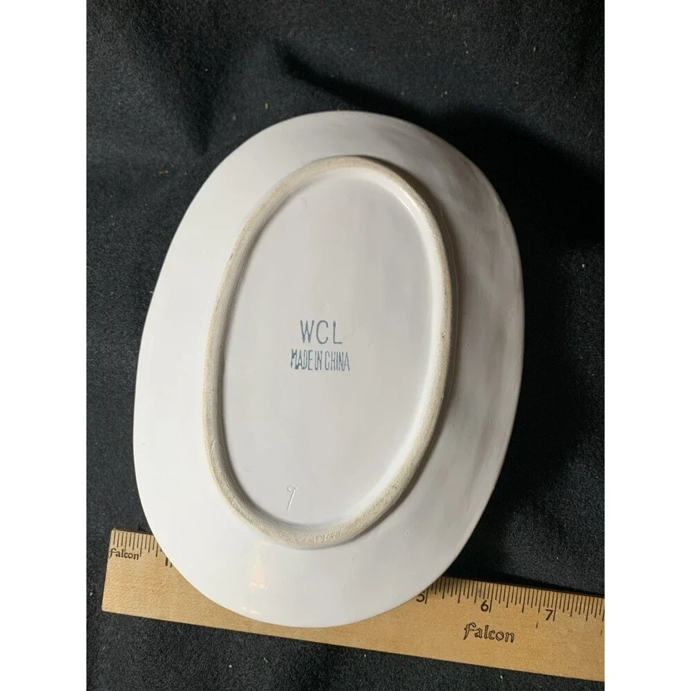 Vintage Patterned Bountiful Fruit 8.75 In White Oval Serving Platter Butter Dish